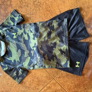 Under Armour Kids Camo Tee and Black Shorts